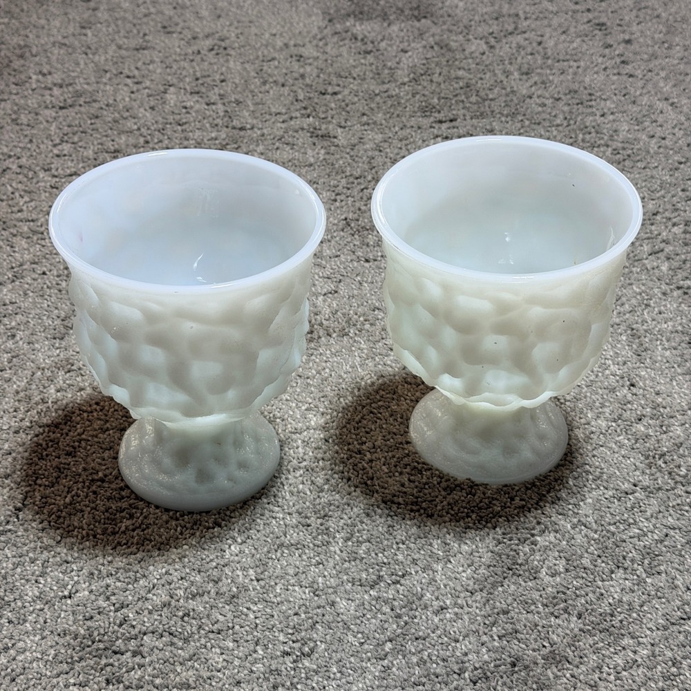 Vintage White Milk Glass Goblets Set of 2 Textured Footed Water Wine Glasses 5"